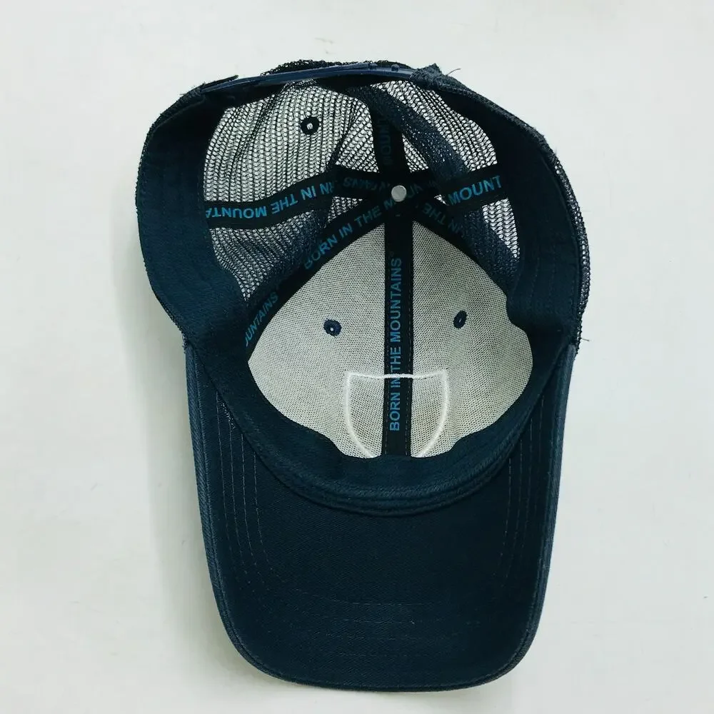 Kuhl Mesh Back Snapback Hat Cap Blue Trucker Style Mountain Crest Logo Hiking